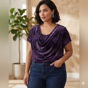 Roz & Ali Purple Draped Blouse- 2X